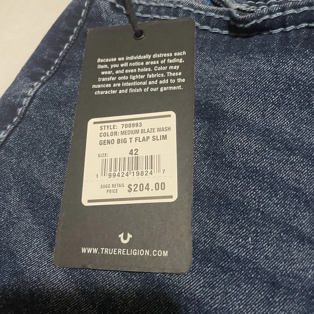 $204 True Religion Geno Relaxed Slim Tapered Leg Denim Jeans 42 X 32 Men's Dark